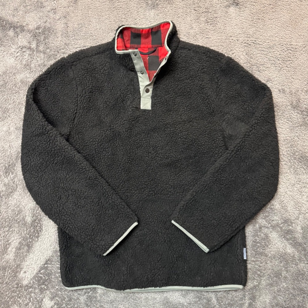 Sherpa Fleece Pullover Snap Neck Black Buffalo Plaid Lining Mock Neck Fits L